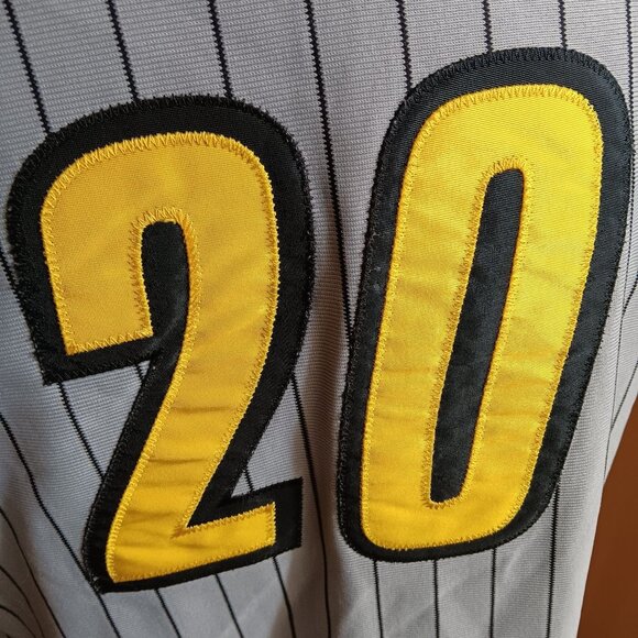 Large Vintage Y2K Knights Baseball Jersey Pinstripe Gray Yellow Sewn Letters - Picture 5 of 7